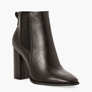Faux Leather Black Slip On  Chelsea Bootie